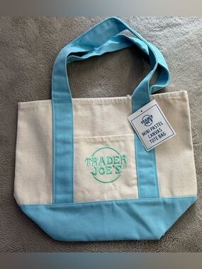Pastel Canvas Tote Bag - Light Blue & Cream